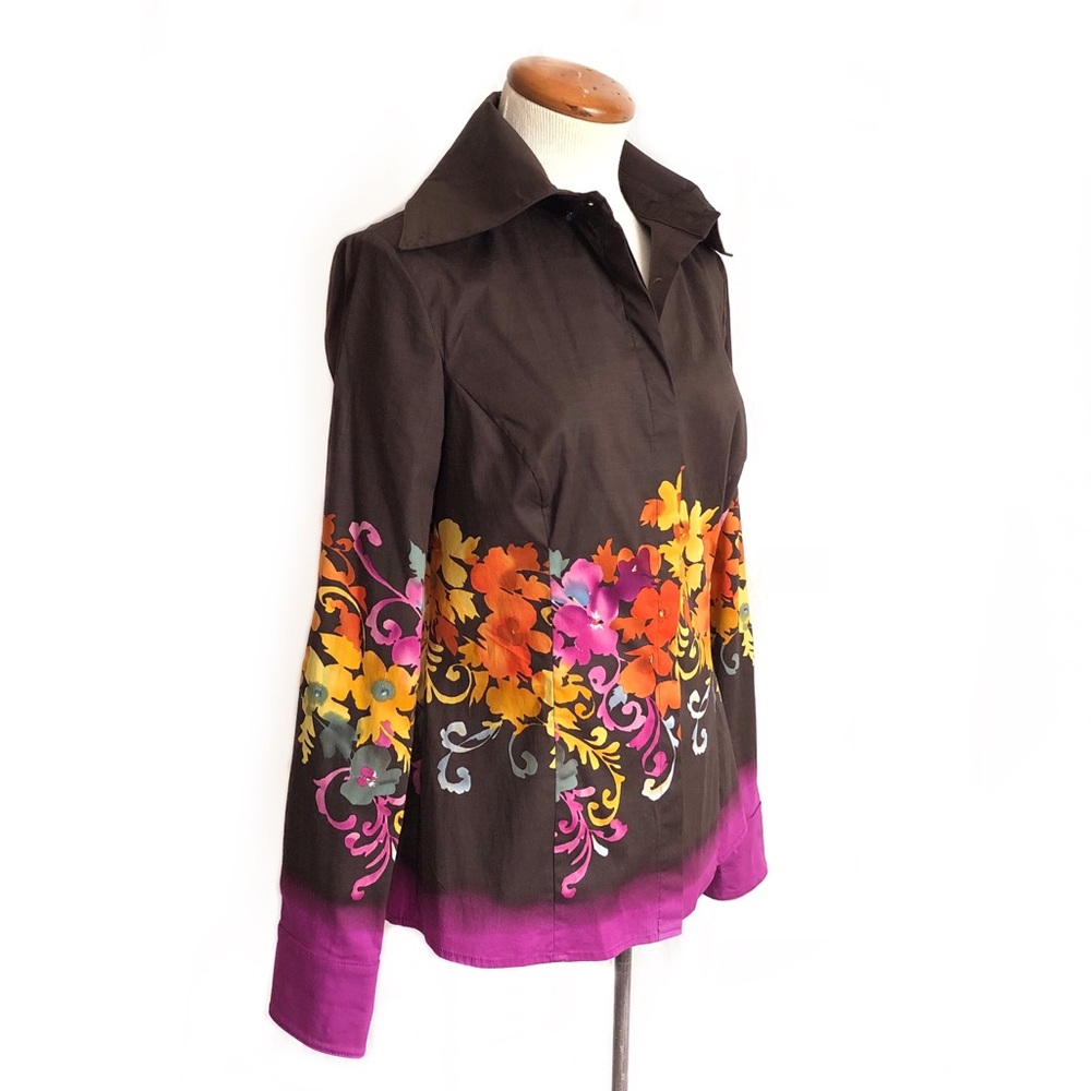 Etcetera Brown Floral Button Down Shirt